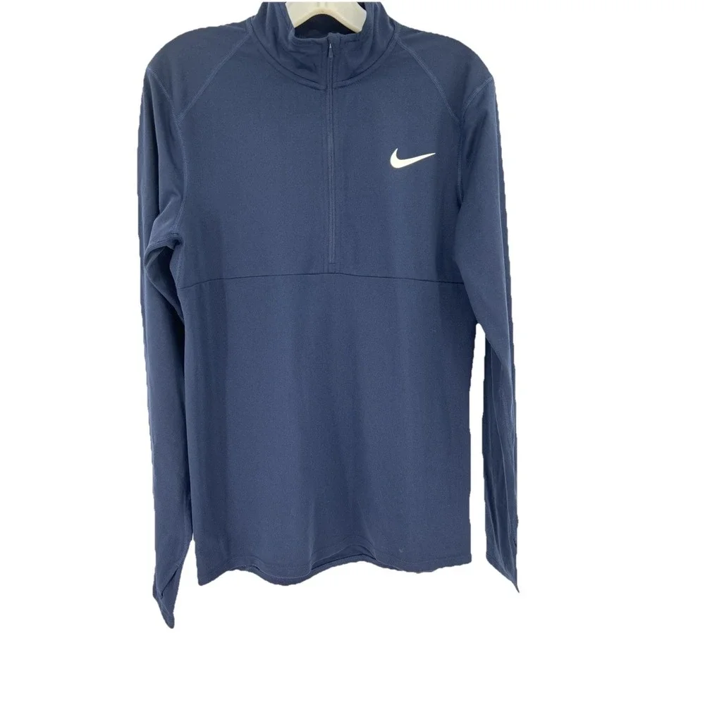 Nike Dri-FIT Womens Navy Blue Quarter Zip Pullover Thumbholes‎ 926270-419 Size S
